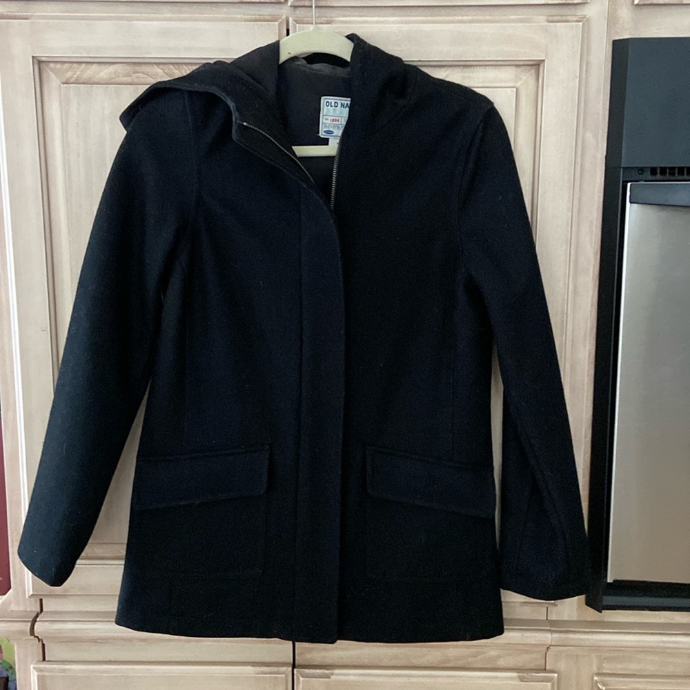 Old Navy winter wool blend black coat jacket bench warmer sz S
